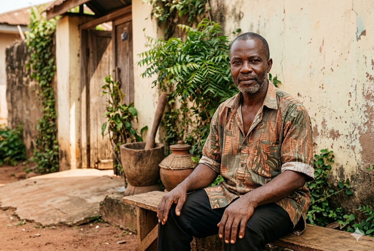 Chidi Okonkwo at home with herbs and remedies